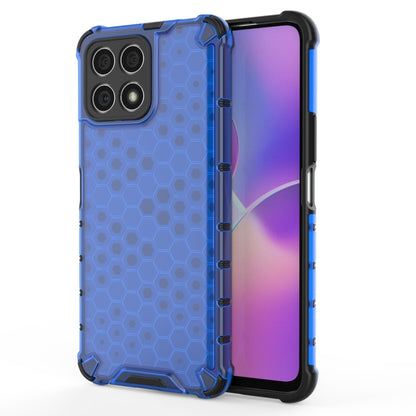 Shockproof honeycomb phone case in blue PC+TPU with raised corner protection