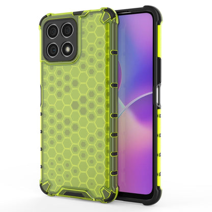 Shockproof honeycomb phone case in green PC+TPU with raised corner protection