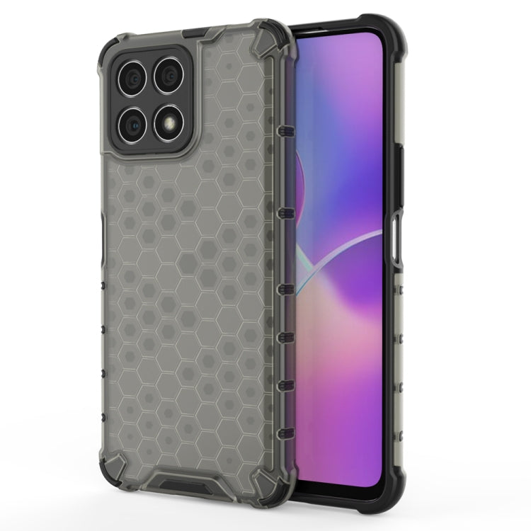 Shockproof honeycomb phone case in dark gray PC+TPU with raised corner protection