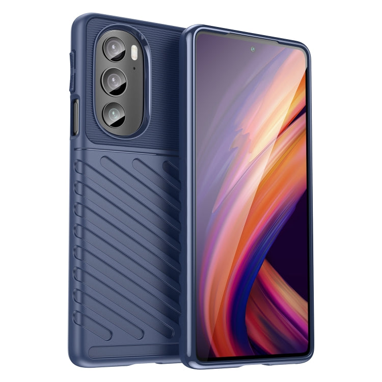 Shockproof TPU phone case, blue with textured grip and camera cutouts