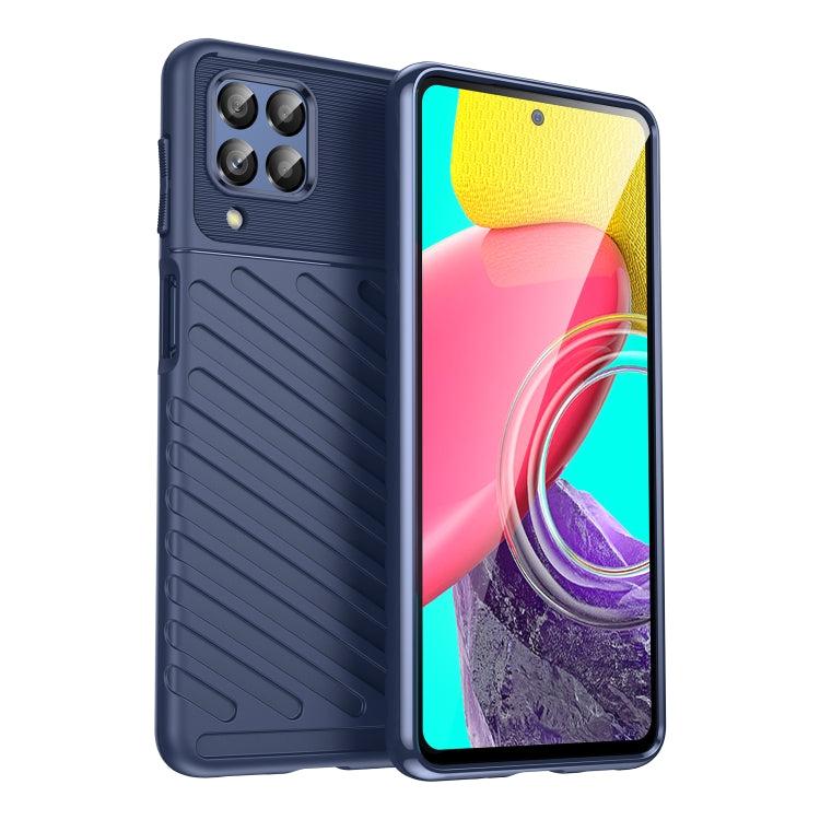 Shockproof TPU phone case, blue, front and back views with camera protection
