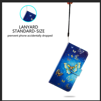 Blue butterfly leather phone case with lanyard and phone opening