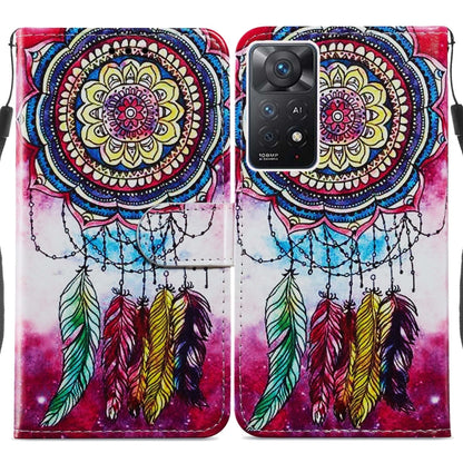 Flip leather phone case with dreamcatcher mandala and multicolor feathers print