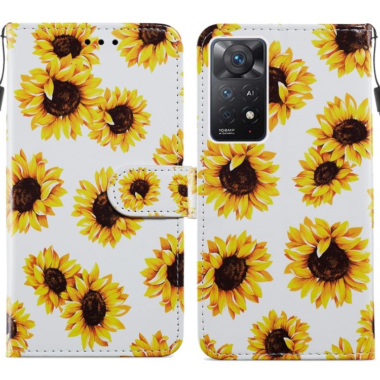 Flip leather phone case with sunflower pattern on white background
