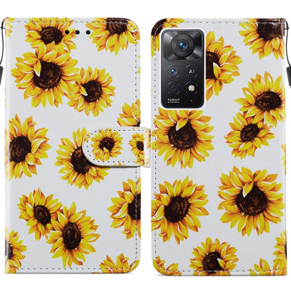 Flip leather phone case with sunflower pattern on white background