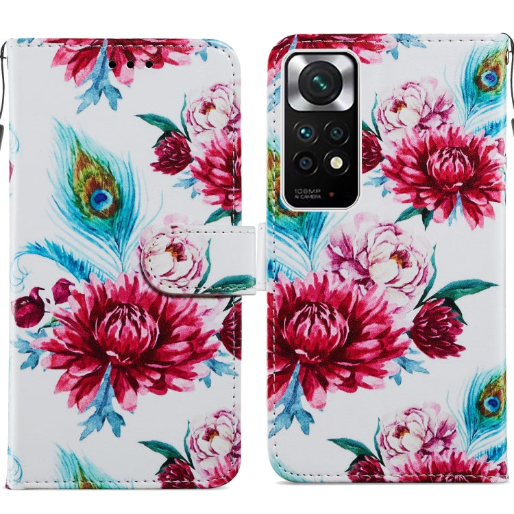 Flip leather phone case with colorful floral bouquet pattern on white