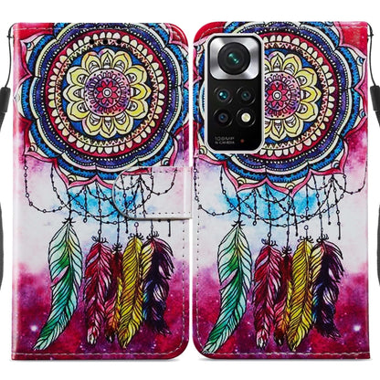 Flip leather phone case with dreamcatcher-style feathers and mandala pattern in multicolor