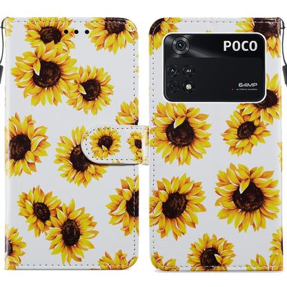 Flip leather phone case with sunflower print on white background