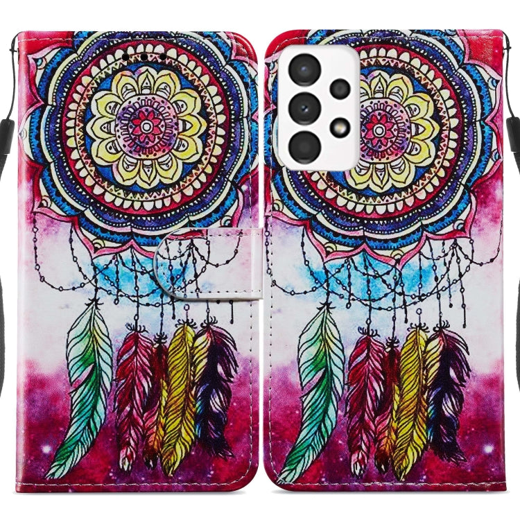 Leather flip phone case with mandala dreamcatcher feathers pattern and magnetic clasp