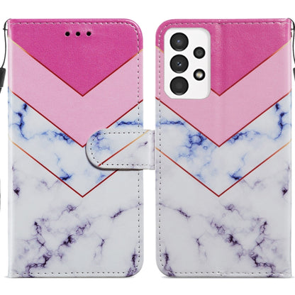Leather flip phone case with pink envelope design and marble texture; magnetic clasp