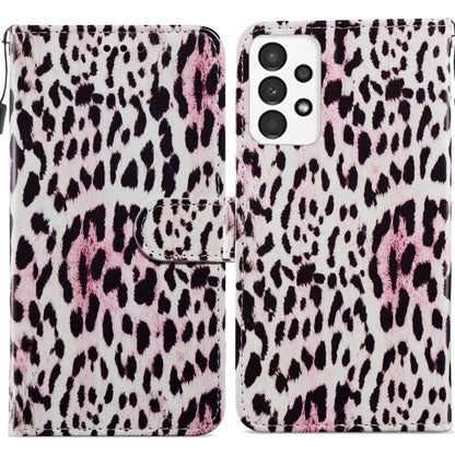 Leather flip phone case with pink and black leopard print and front magnetic clasp