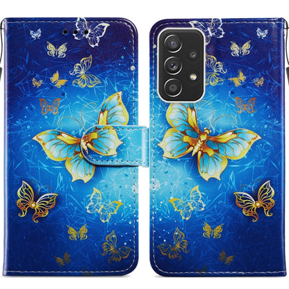 Leather flip phone case with blue butterflies pattern and front magnetic clasp