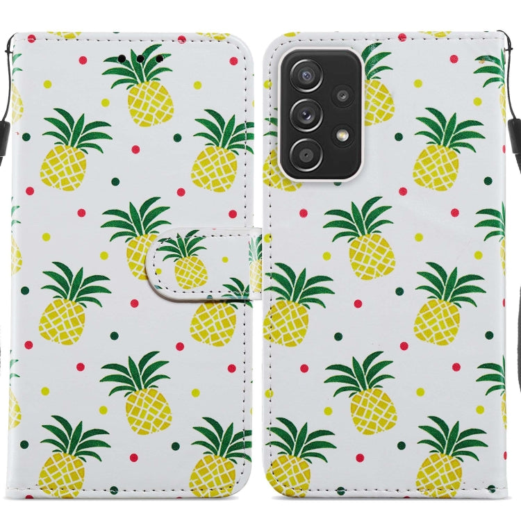 Pineapple pattern leather wallet flip phone case with magnetic clasp and card slots, white.