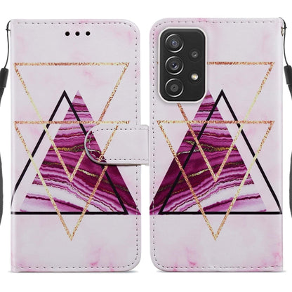 Geometric mountain print leather wallet flip phone case with magnetic clasp and card slots, pink.