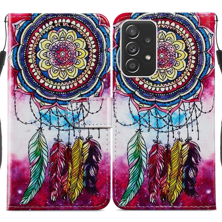 Mandala dreamcatcher print leather wallet flip phone case with magnetic clasp and card slots, red.