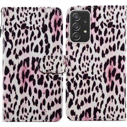 Leopard pattern leather wallet flip phone case with magnetic clasp and card slots, pink and black.