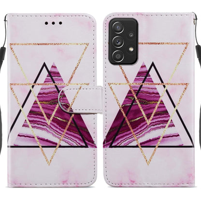 Pink geometric triangle flip phone case with magnetic clasp and camera cutout.