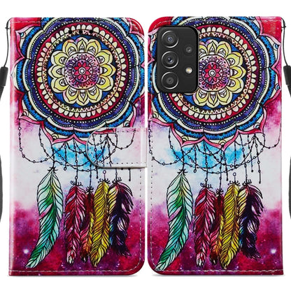 White dreamcatcher feather print flip phone case with magnetic clasp and camera cutout.