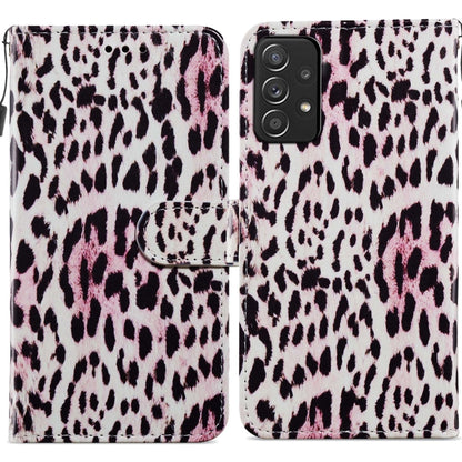 Pink and white leopard print flip phone case with magnetic clasp and camera cutout.