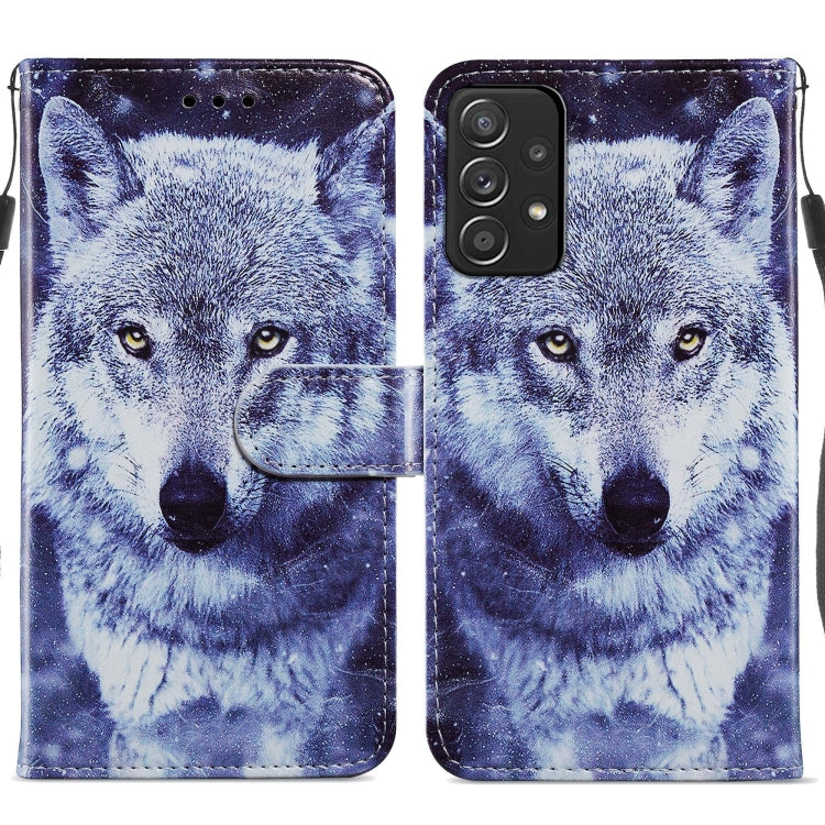 Flip leather phone case with blue wolf face painting, magnetic clasp window