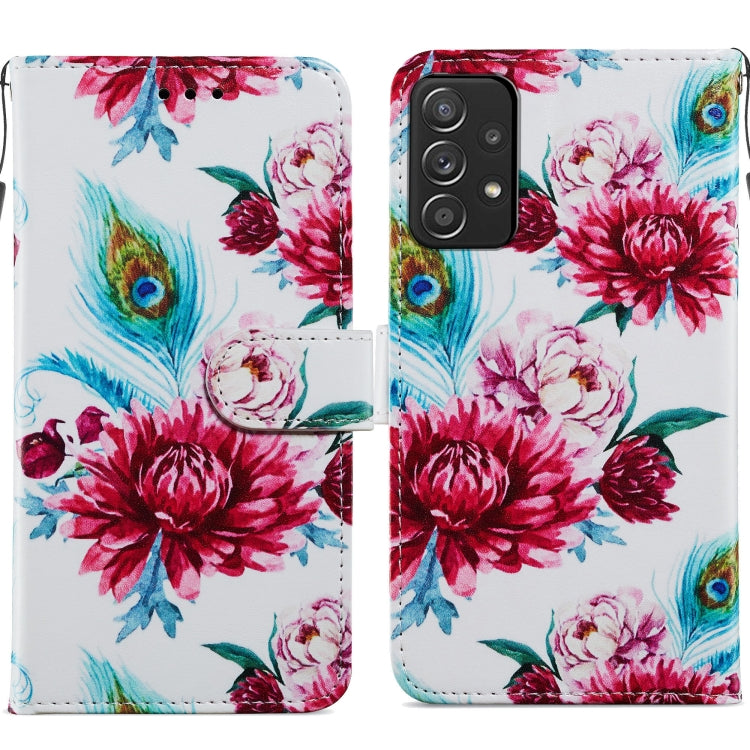 Flip leather phone case with colorful floral peony artwork and side snap closure