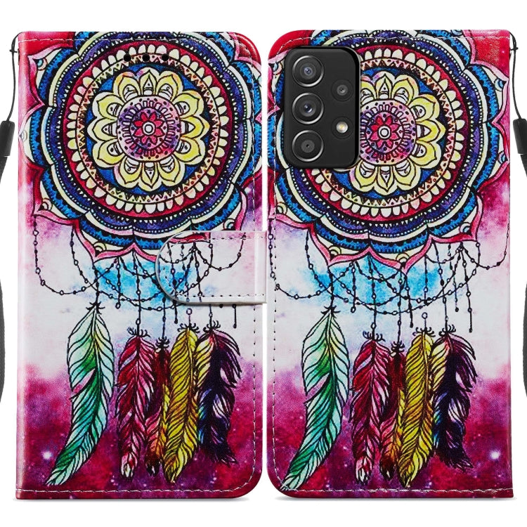 Flip leather phone case with dreamcatcher mandala and multicolor feathers design