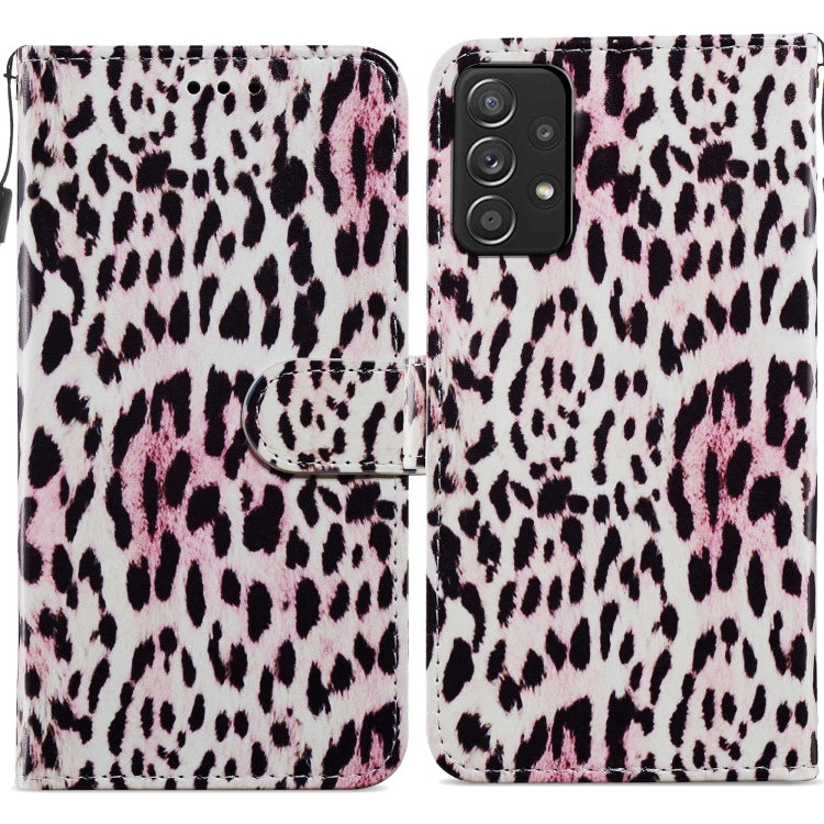 Flip leather phone case with pink and black leopard print, snap clasp window