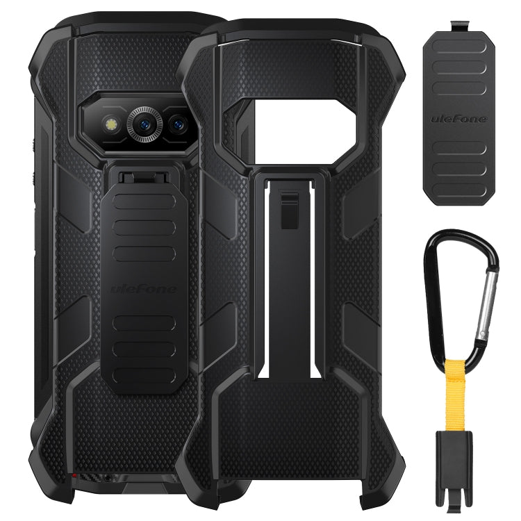 Black rugged phone case with carabiner clip and belt clip