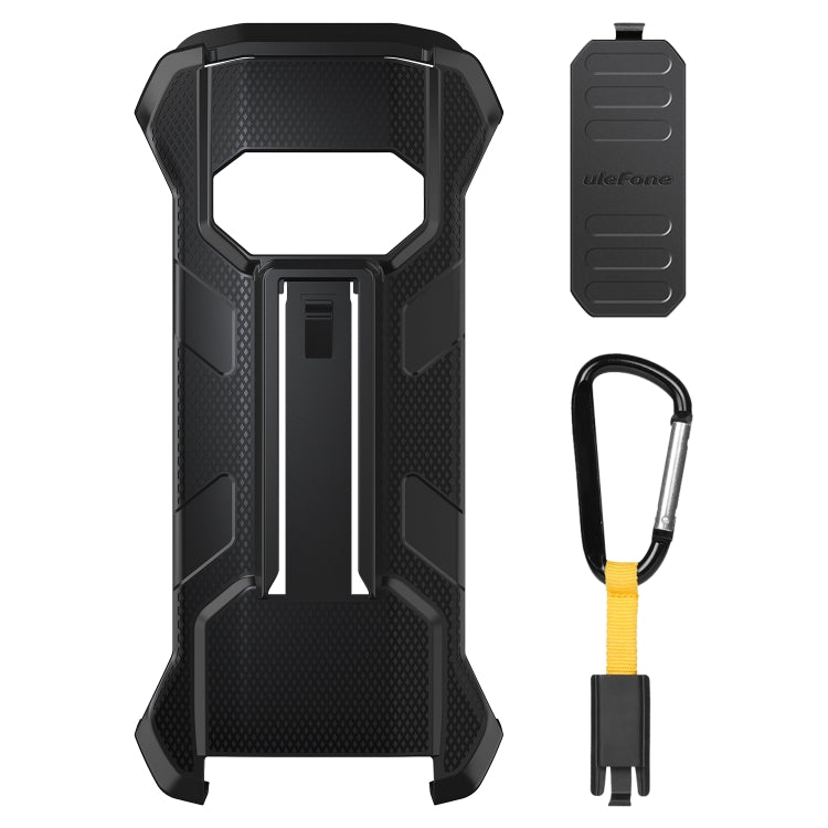 Black rugged phone case with front cutout and carabiner clip attachment