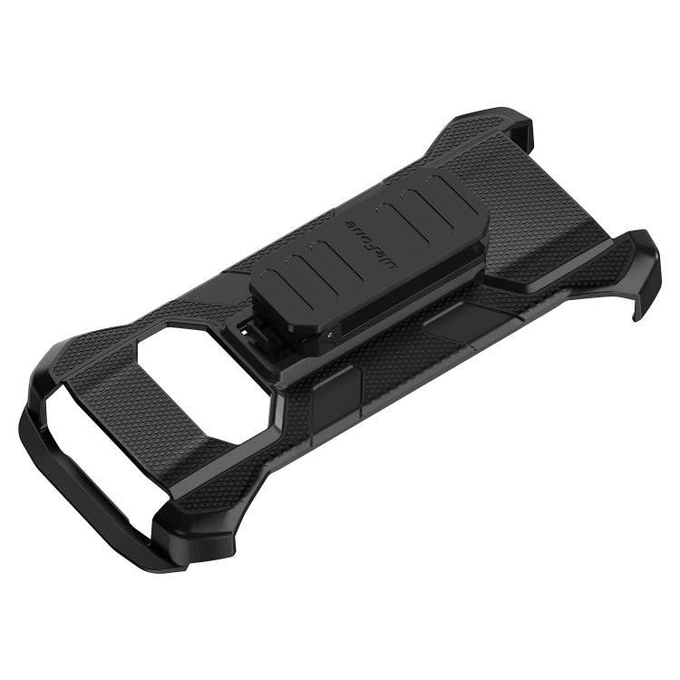 Black rugged phone case with raised side rails and front opening