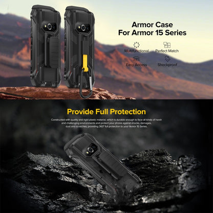 Black rugged phone case with carabiner lanyard and protective front frame
