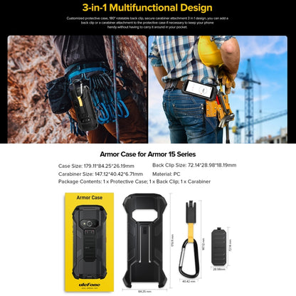 Black rugged phone case with carabiner clip and protective shell cutouts