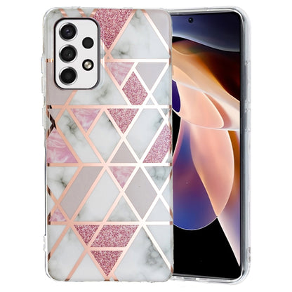 Pink, white rhombus geometric TPU phone case with marble effect and camera cutouts