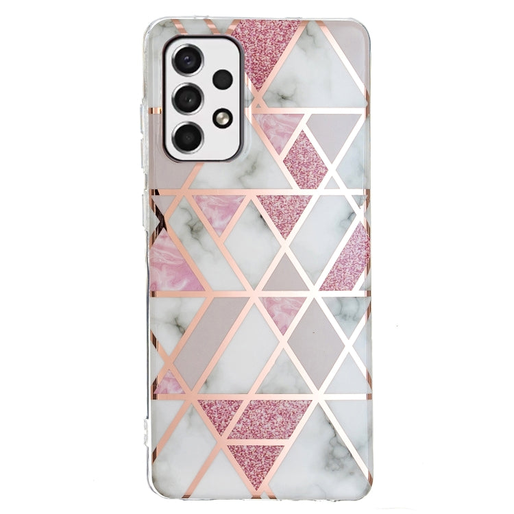 Pink and white geometric rhombus TPU phone case with marble look and camera cutouts