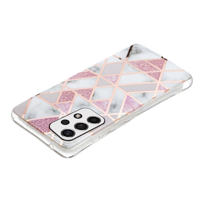 Pink and white rhombus TPU phone case with marble pattern, rear camera cutouts