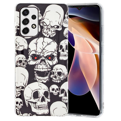 Luminous TPU phone case with black-and-white skull pattern, raised clear camera border
