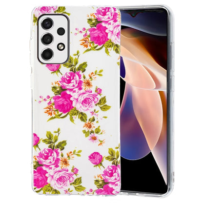 Floral TPU phone case with pink roses on white, cutouts for cameras and ports