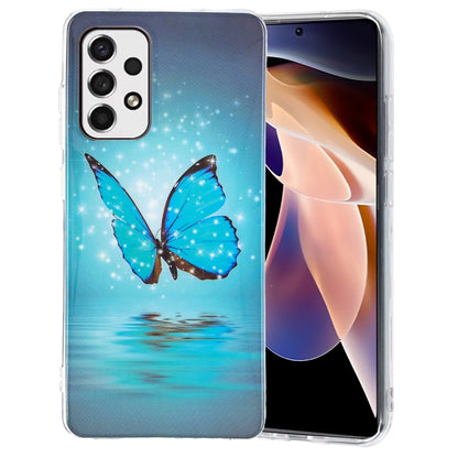 Luminous TPU phone case with blue butterfly and starry sky print, clear protective edges