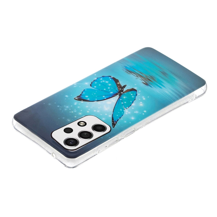 Luminous TPU phone case with blue butterfly design on gradient sky and water scene