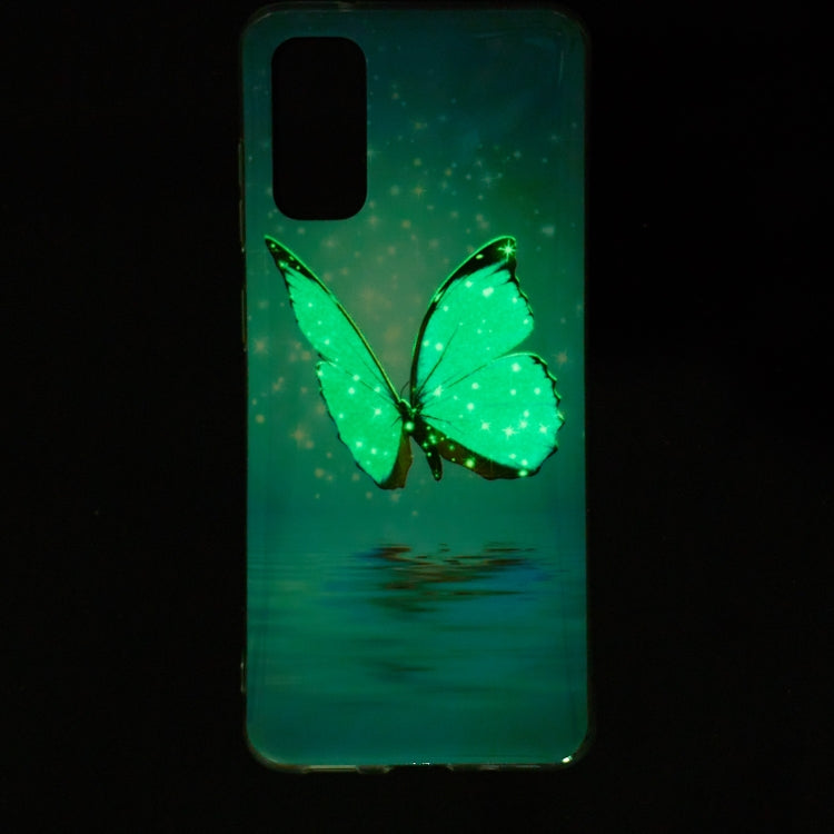 Luminous TPU phone case with glowing green butterfly and starry night reflection