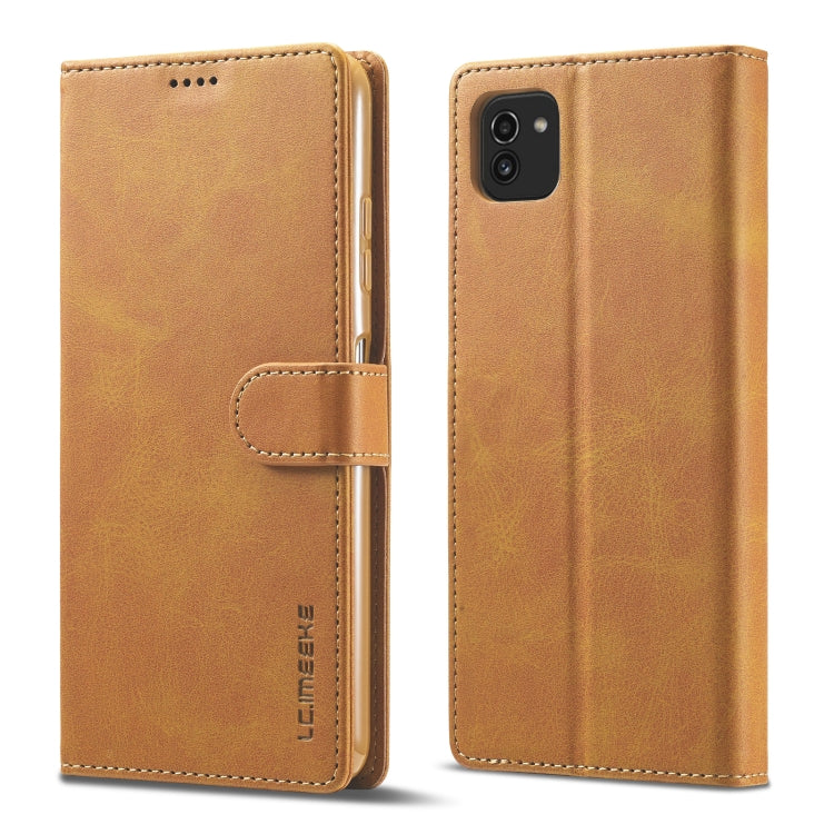 Calf-texture leather phone wallet case with folio cover and side magnetic strap, brown.