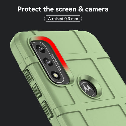 Green rugged TPU phone case close-up on camera area with raised bezel