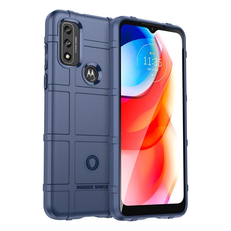 Blue rugged shockproof TPU phone case with camera cutout and raised screen edge