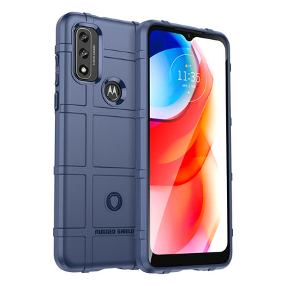 Blue rugged shockproof TPU phone case with camera cutout and raised screen edge