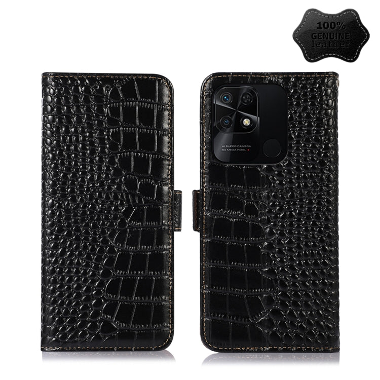 Black crocodile-embossed leather phone wallet case with magnetic flip cover