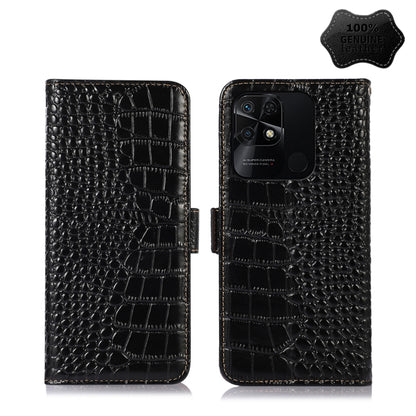 Black crocodile-embossed leather phone wallet case with magnetic flip cover