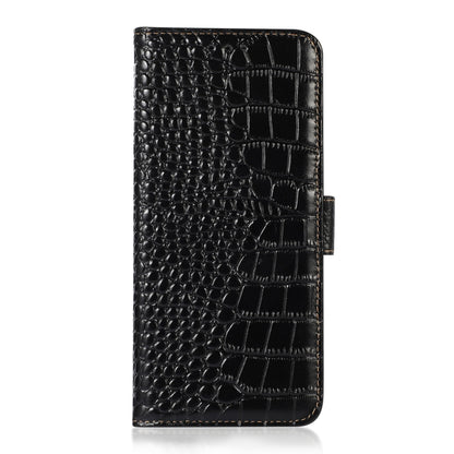 Black crocodile-embossed leather phone wallet case, front flip cover view
