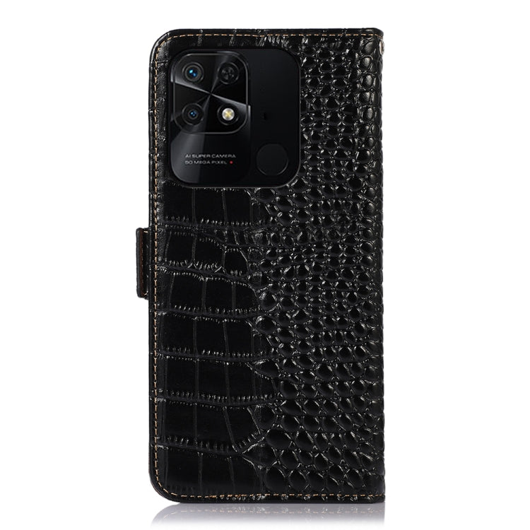 Black crocodile-embossed leather phone wallet case with camera cutout