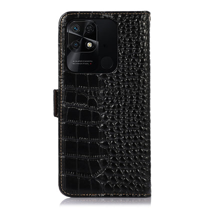 Black crocodile-embossed leather phone wallet case with camera cutout