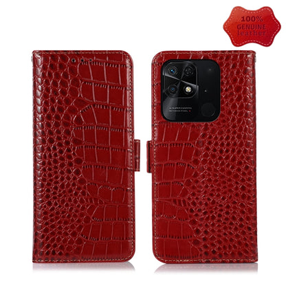Red crocodile-pattern leather phone case with wallet flap and camera cutout